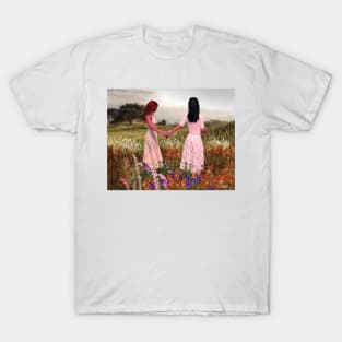 Two women girls walking on hill peace relax zen buddhism yoga T-Shirt